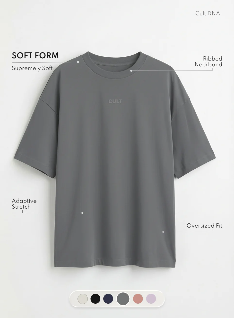 Women's Dark Grey Soft Form Comfort Oversized T-shirt - Image 4