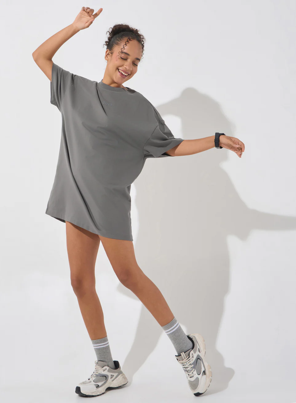 Women's Dark Grey Soft Form Oversized T-shirt Dress - Image 3