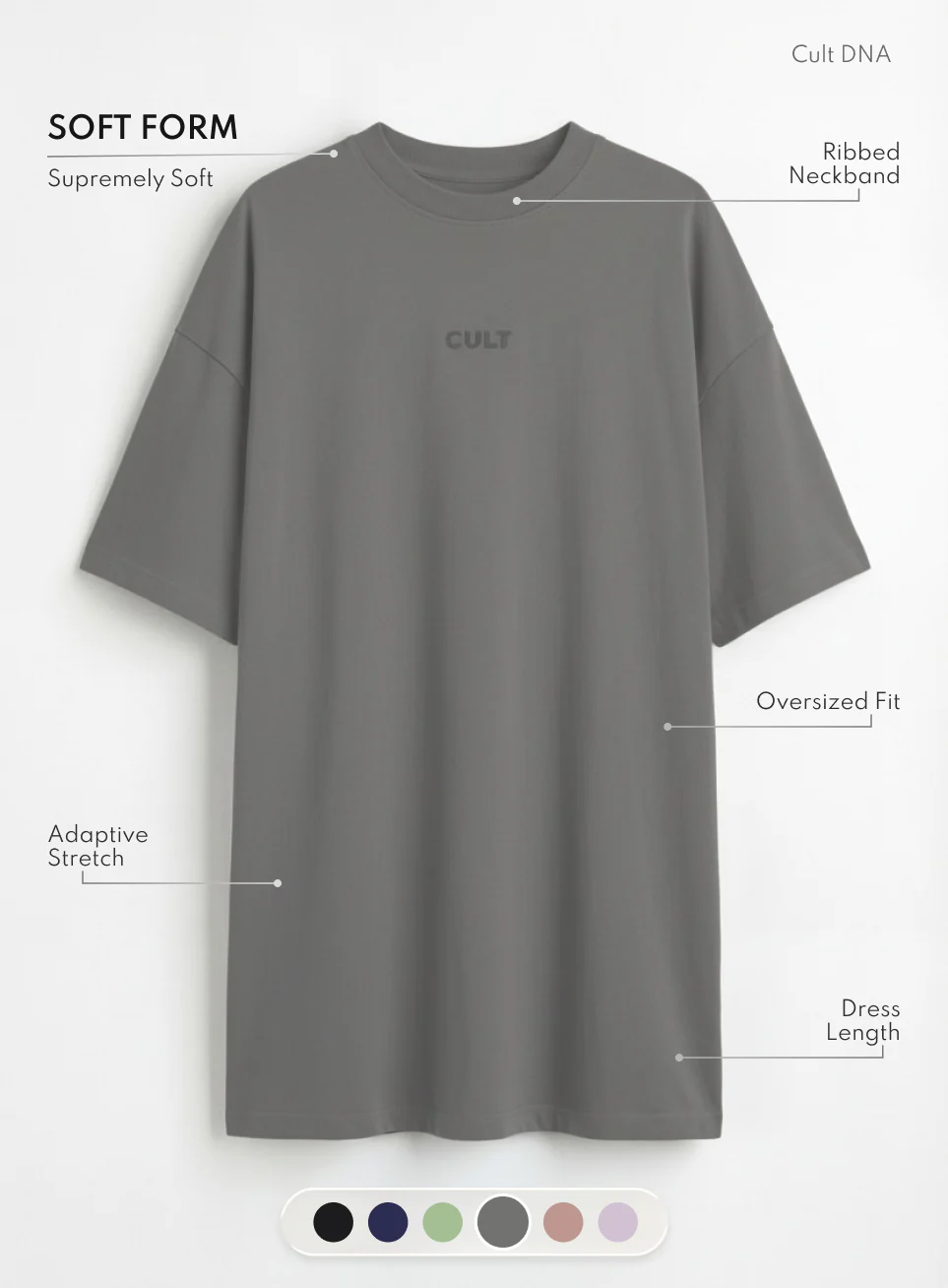 Women's Dark Grey Soft Form Oversized T-shirt Dress - Image 4