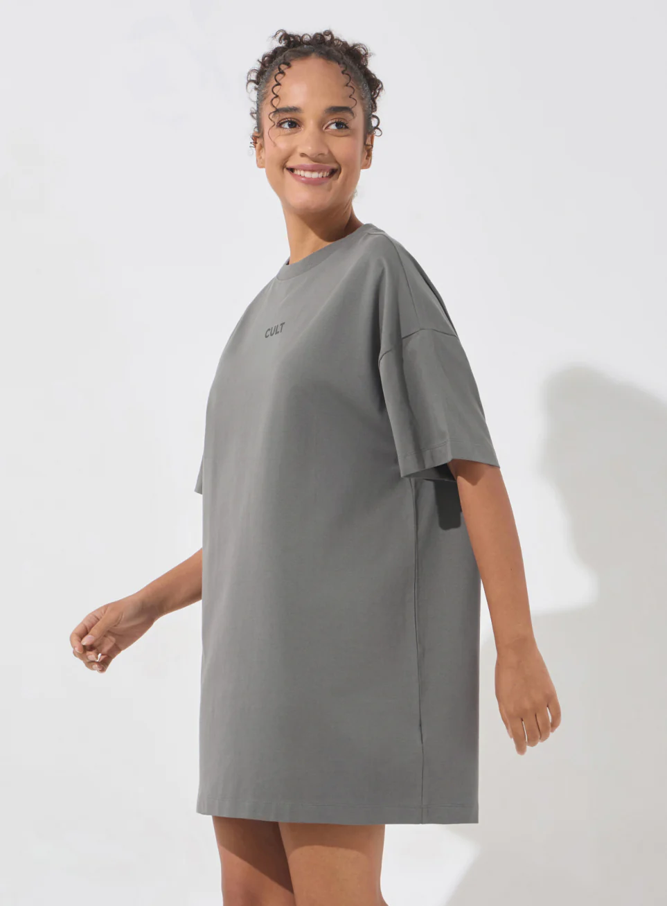 Women's Dark Grey Soft Form Oversized T-shirt Dress - Image 5