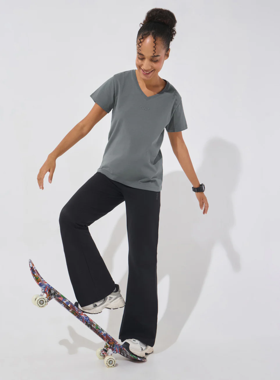 Women's Dark Grey Soft Form V-Neck T-shirt - Image 2