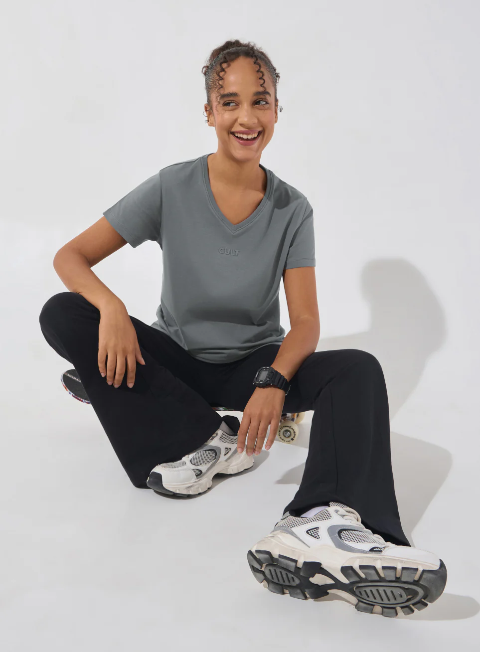 Women's Dark Grey Soft Form V-Neck T-shirt - Image 3