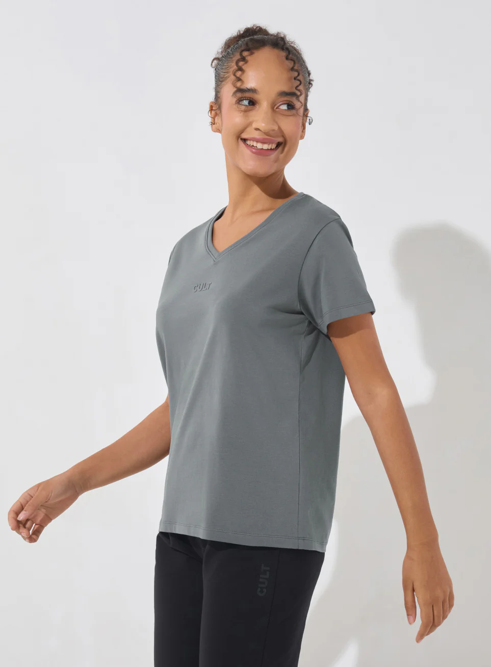 Women's Dark Grey Soft Form V-Neck T-shirt - Image 5