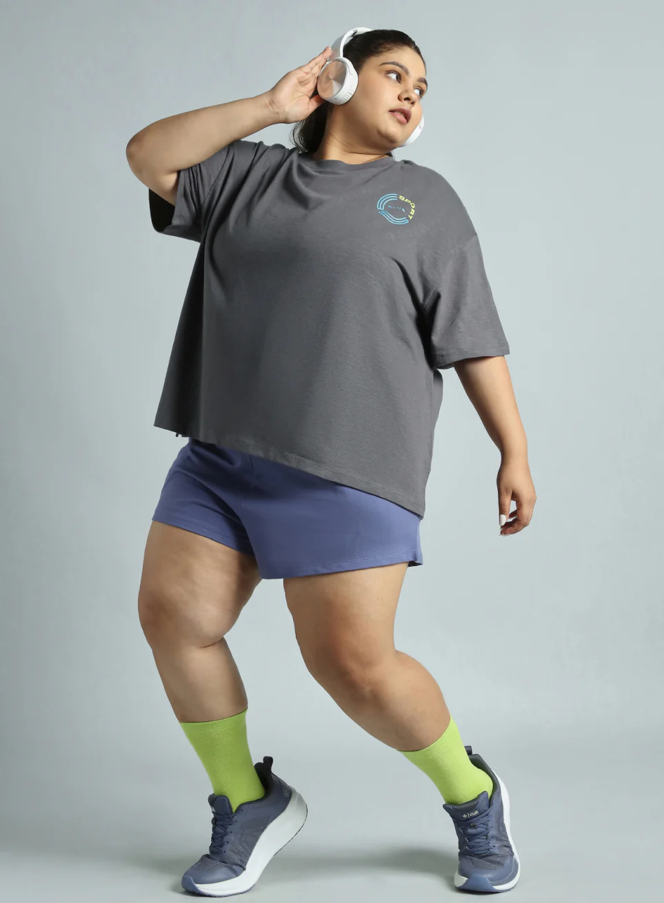 Women's Dark Grey Sports Club Plus Size Oversized Fit T-shirt - Image 2