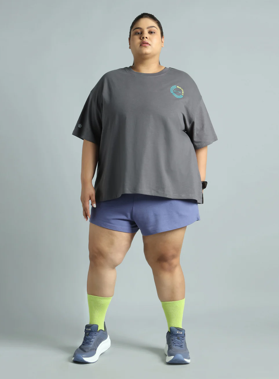 Women's Dark Grey Sports Club Plus Size Oversized Fit T-shirt - Image 3
