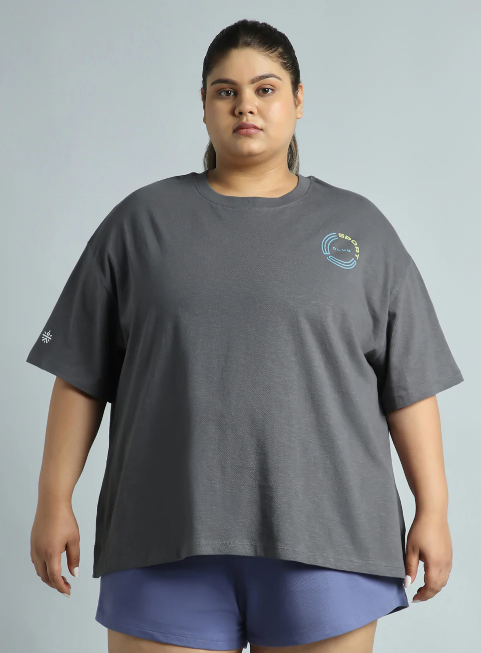 Women's Dark Grey Sports Club Plus Size Oversized Fit T-shirt - Image 4