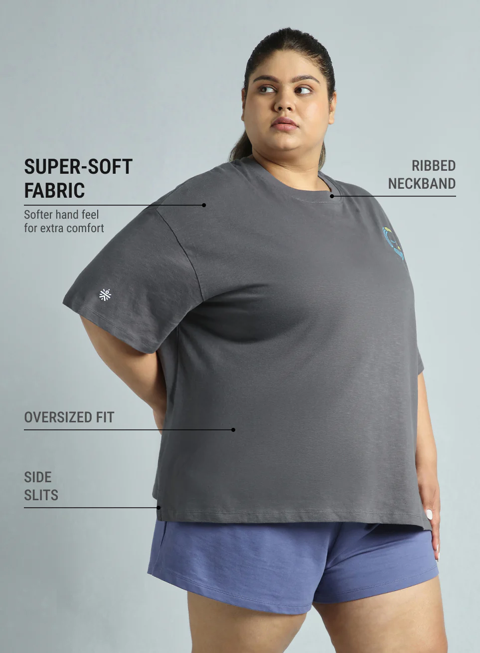 Women's Dark Grey Sports Club Plus Size Oversized Fit T-shirt - Image 5
