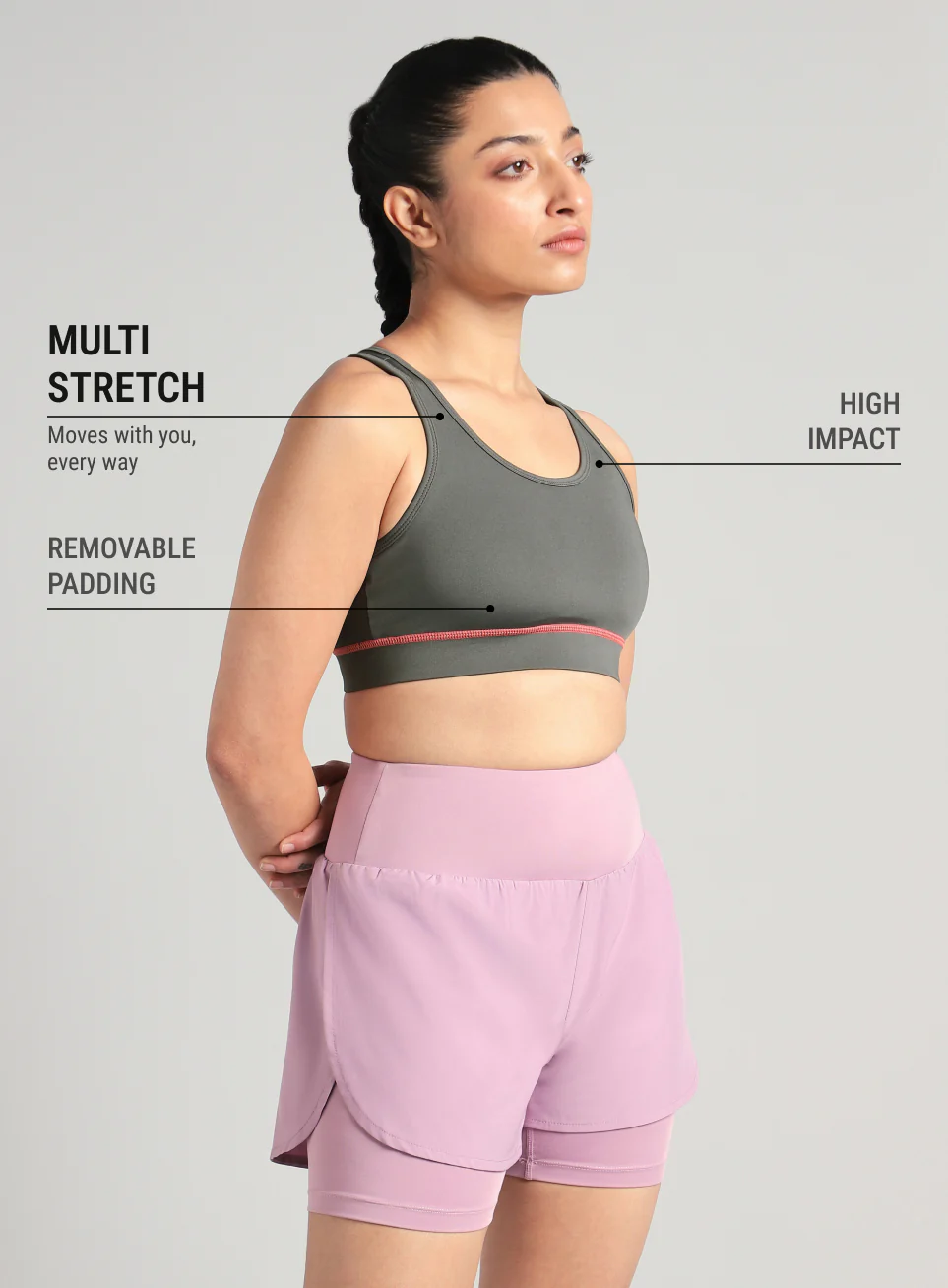 Women's Dark Grey Train-in Medium Support Sports Bra - Image 5