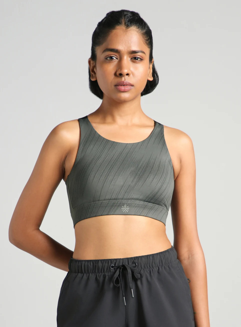Women's Dark Grey Training Printed High Support Sports Bra - Image 4