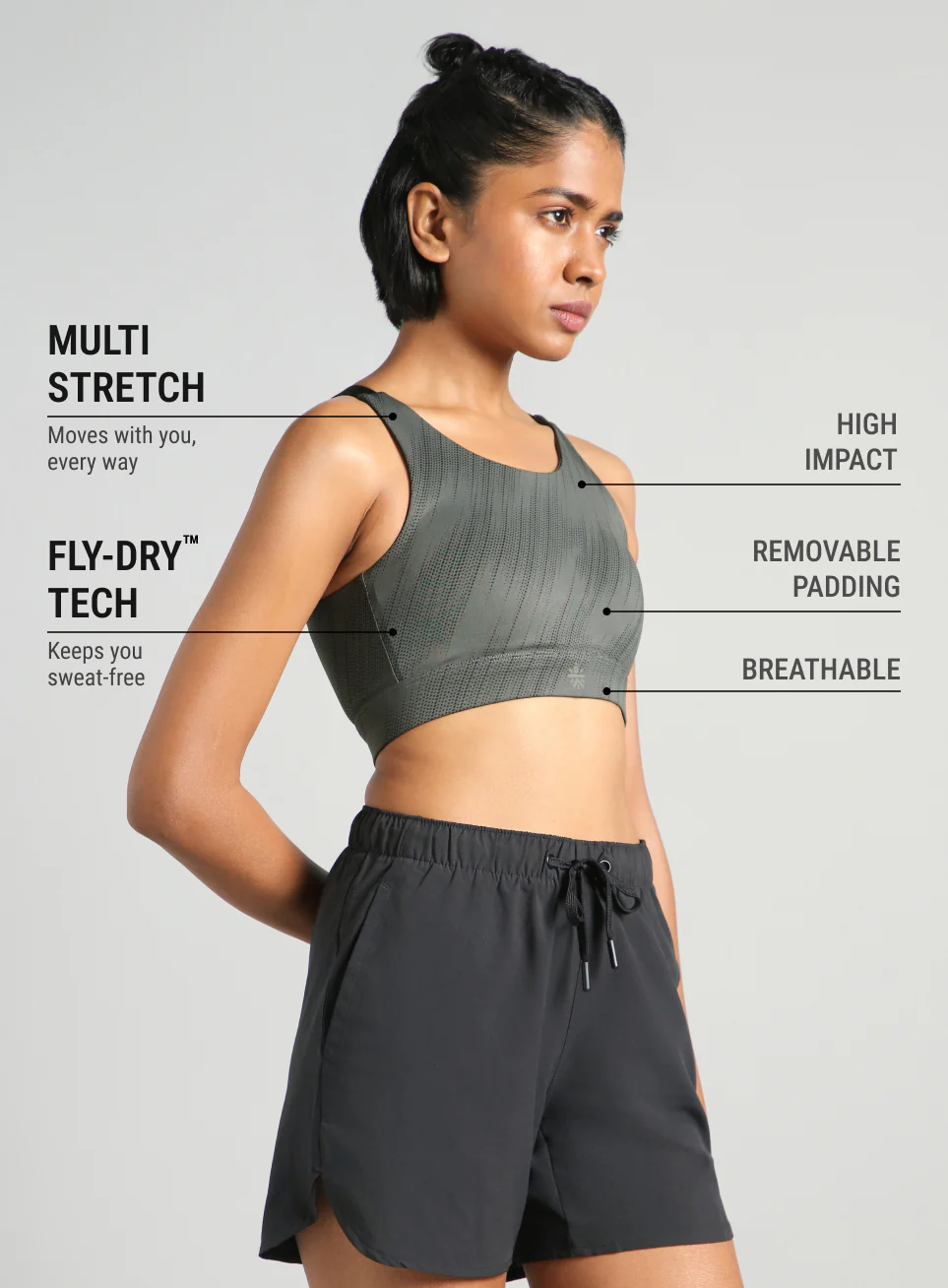 Women's Dark Grey Training Printed High Support Sports Bra - Image 5