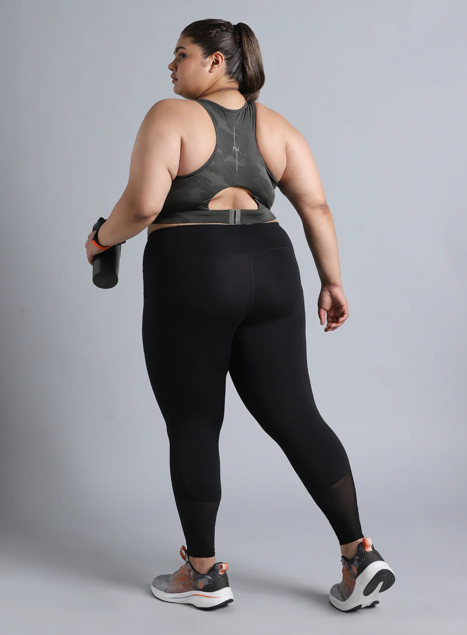 Women's Dark Grey Urban Camo Running High Support Plus Size Bra - Image 3