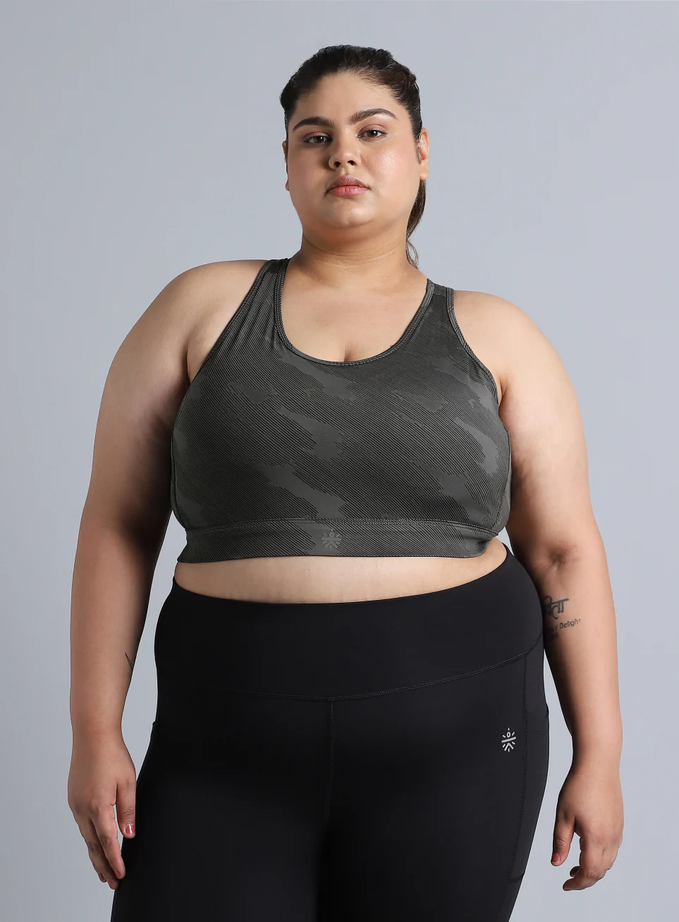 Women's Dark Grey Urban Camo Running High Support Plus Size Bra - Image 4