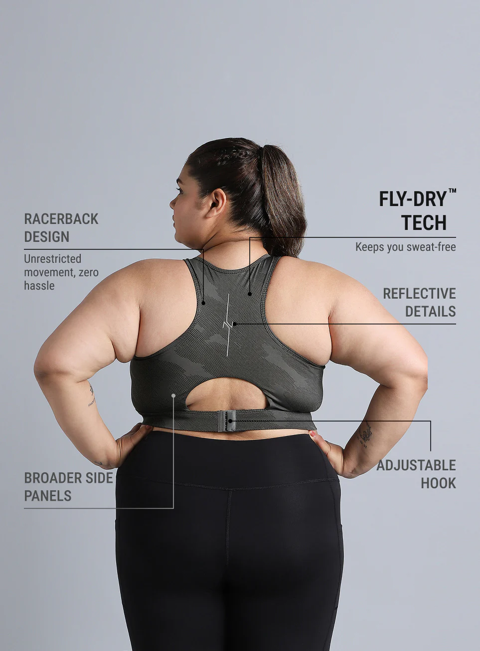 Women's Dark Grey Urban Camo Running High Support Plus Size Bra - Image 6