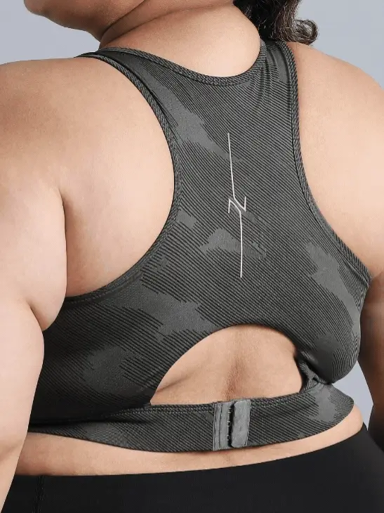Women's Dark Grey Urban Camo Running High Support Plus Size Bra - Image 7