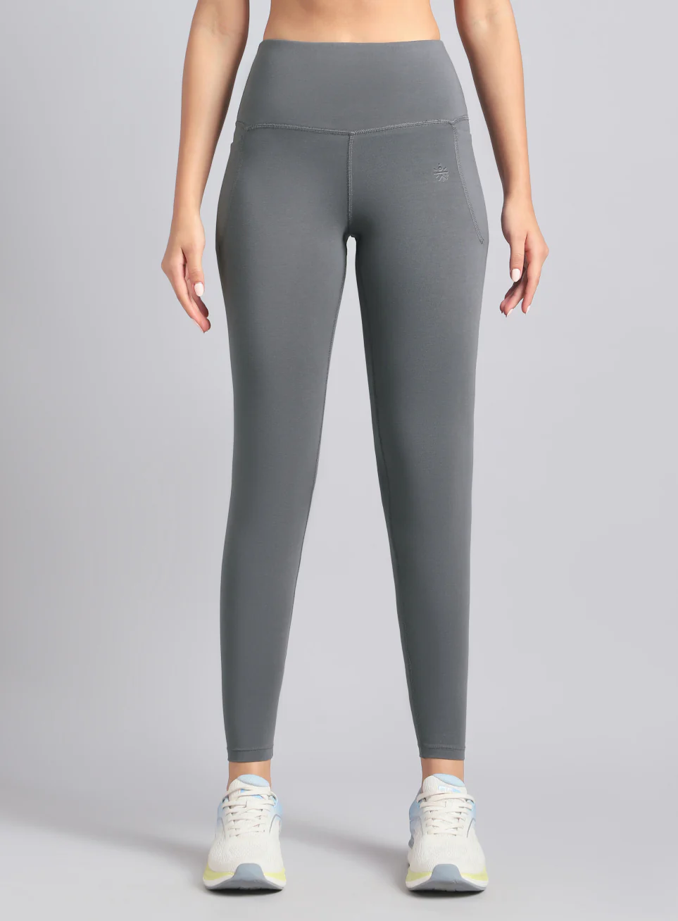 Women's Dark Grey Yoga Flow Cotton Graphic Tights - Image 4