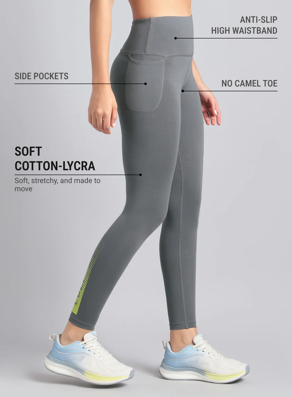 Women's Dark Grey Yoga Flow Cotton Graphic Tights - Image 5