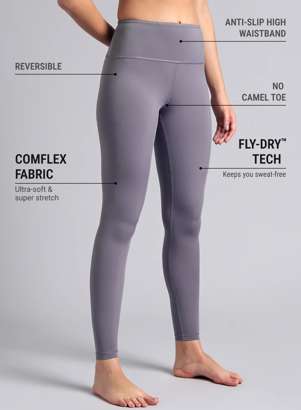 Women's Dark Grey Yoga Reversible COMFlex Tights - Image 8