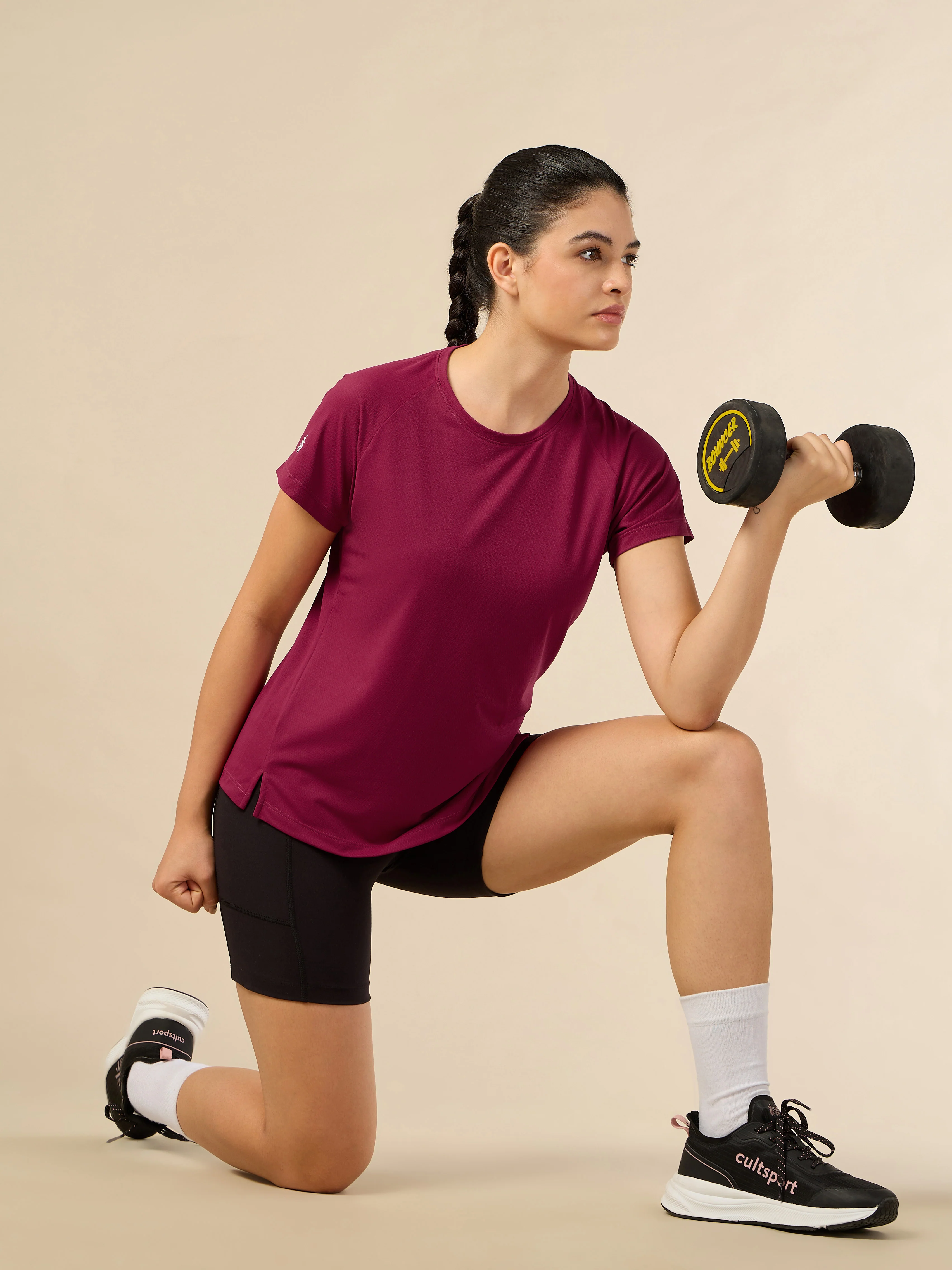 Women's Engineered Knit Maroon Performance T-shirt - Image 2