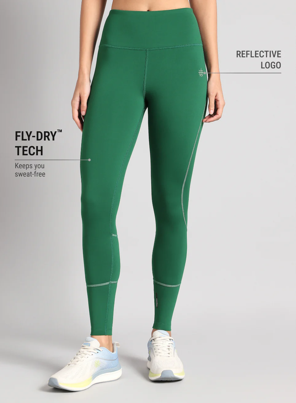 Women's Green Absolute Fit Solid Running Tights - Image 4