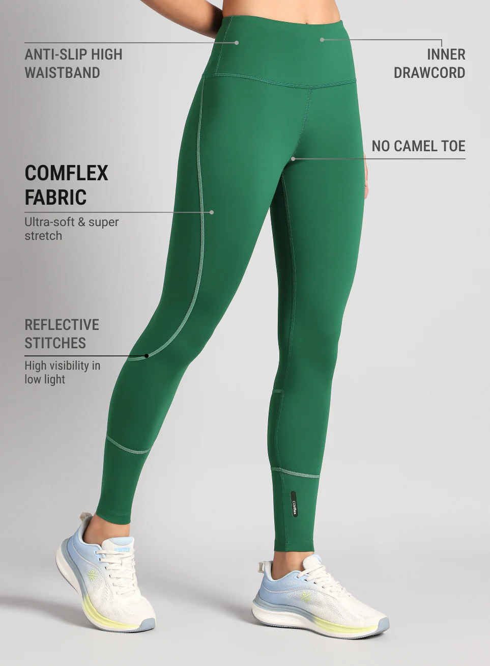 Women's Green Absolute Fit Solid Running Tights - Image 5