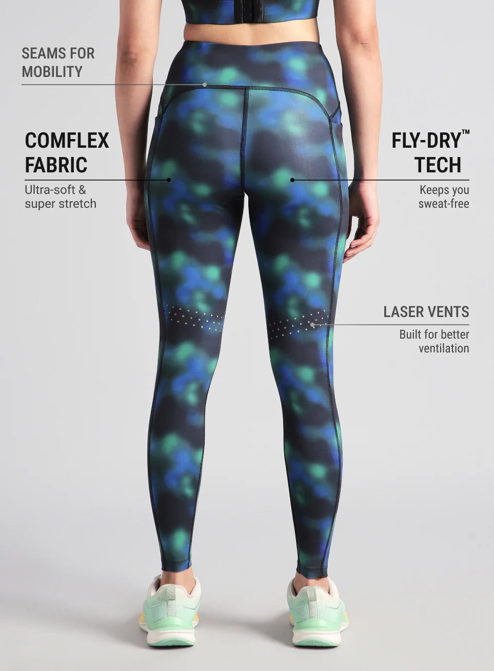 Women's Green AOP Runner's Pro COMFlex Tights - Image 6