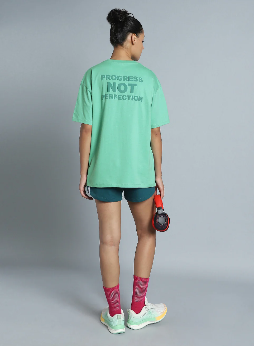 Women's Green Back Print Oversized Fit T-shirt - Image 3