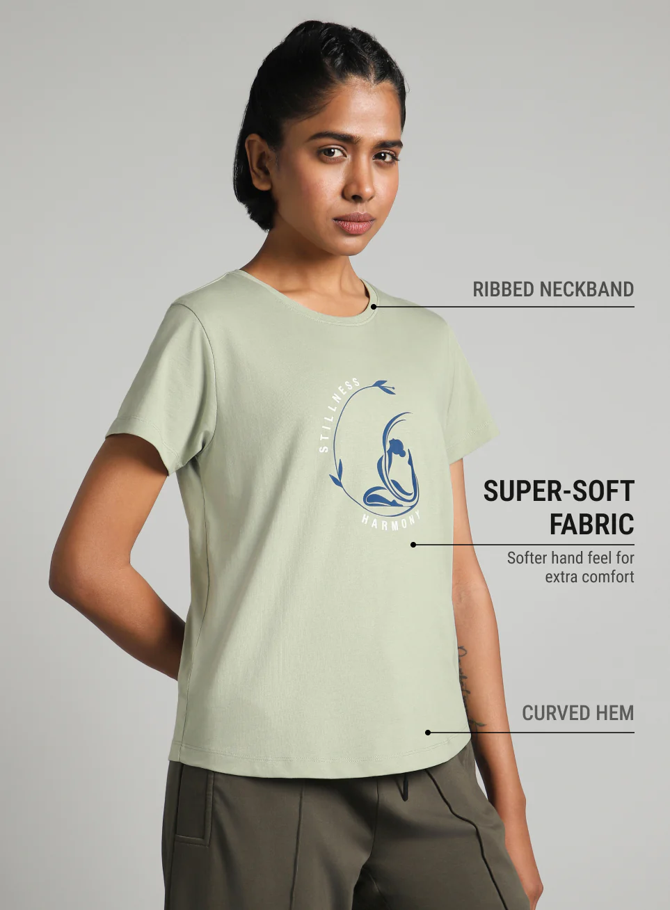 Women's Green Flow Harmony Print Yoga T-shirt - Image 5