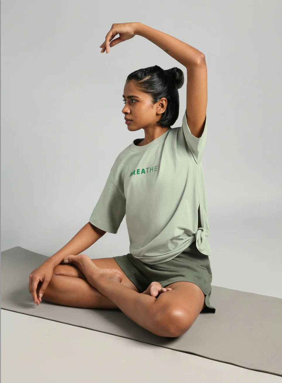 Women's Green Flow Side Tie Up Relaxed fit T-shirt - Image 2