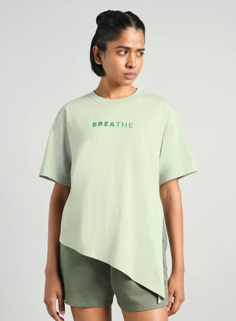 Women's Green Flow Side Tie Up Relaxed fit T-shirt - Image 4
