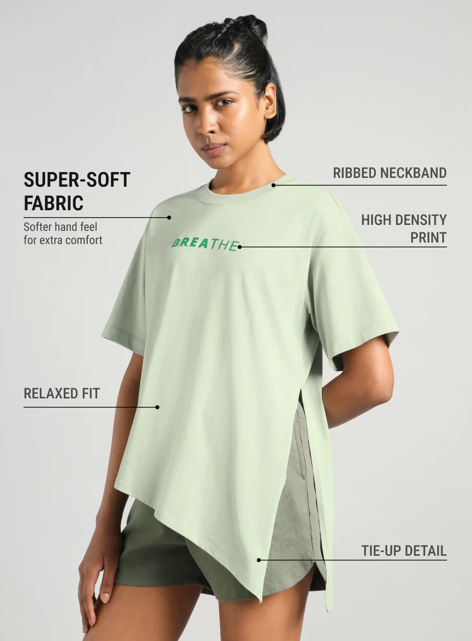 Women's Green Flow Side Tie Up Relaxed fit T-shirt - Image 5