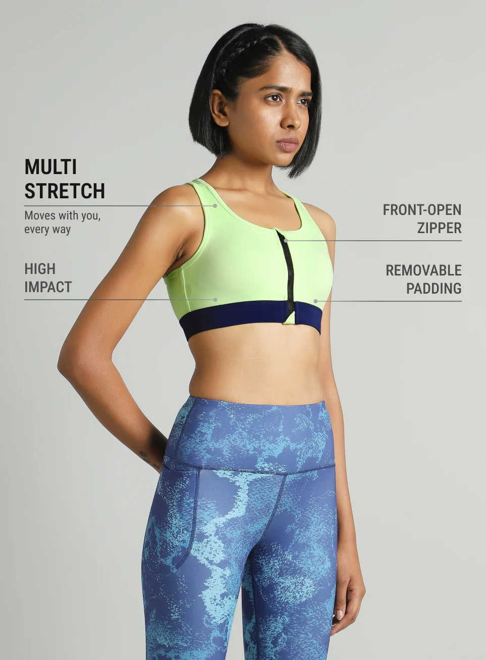 Women's Green Front Zip High Support Training Bra - Image 5