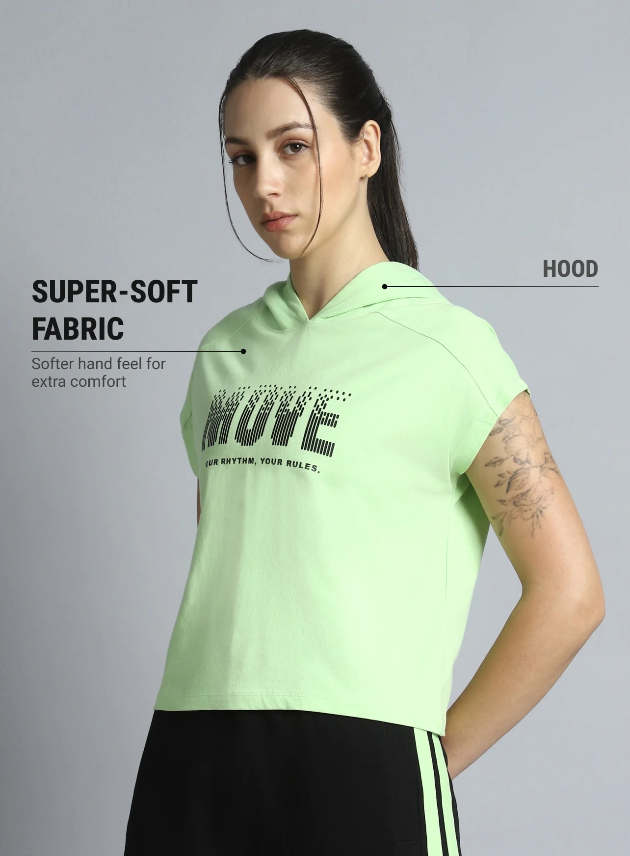 Women's Green Move it Boxy fit Hoodie Top - Image 5