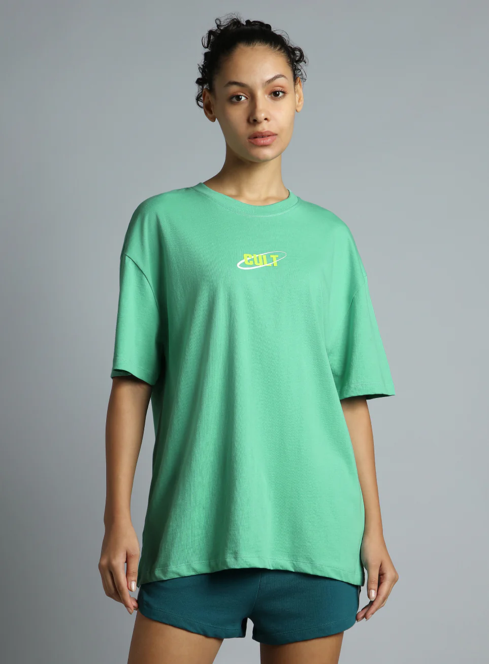 Women's Green Oversized Back Print Graphic T-shirt - Image 4