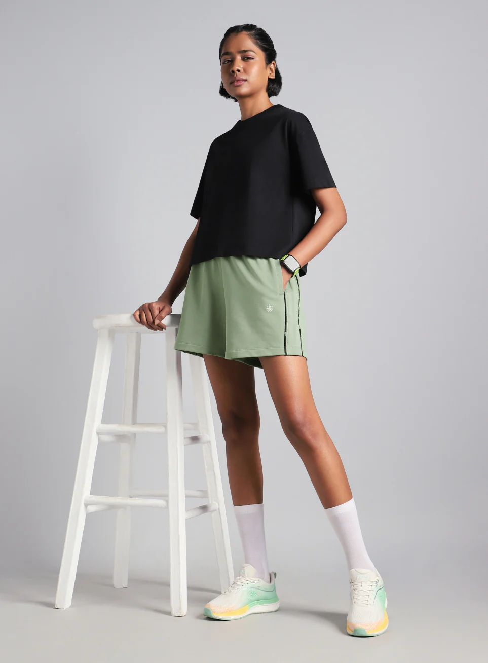 Women's Green Panelled Shorts - Image 2