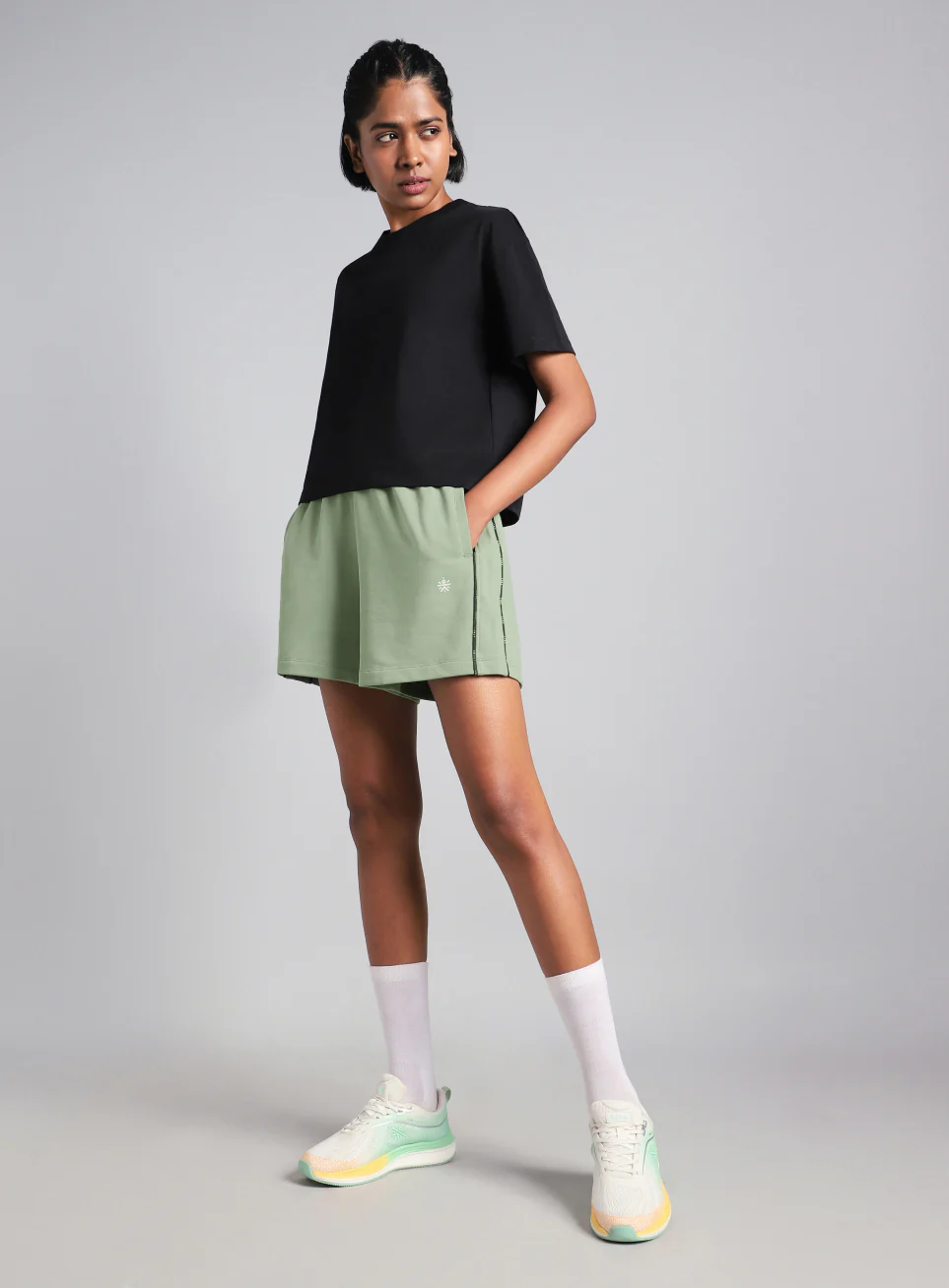 Women's Green Panelled Shorts - Image 3