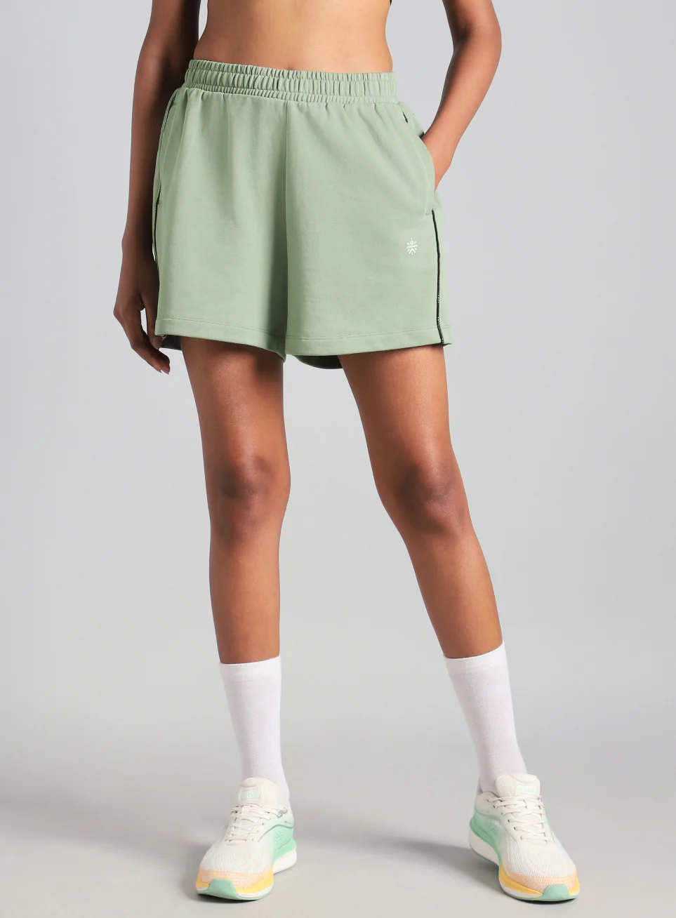Women's Green Panelled Shorts - Image 4