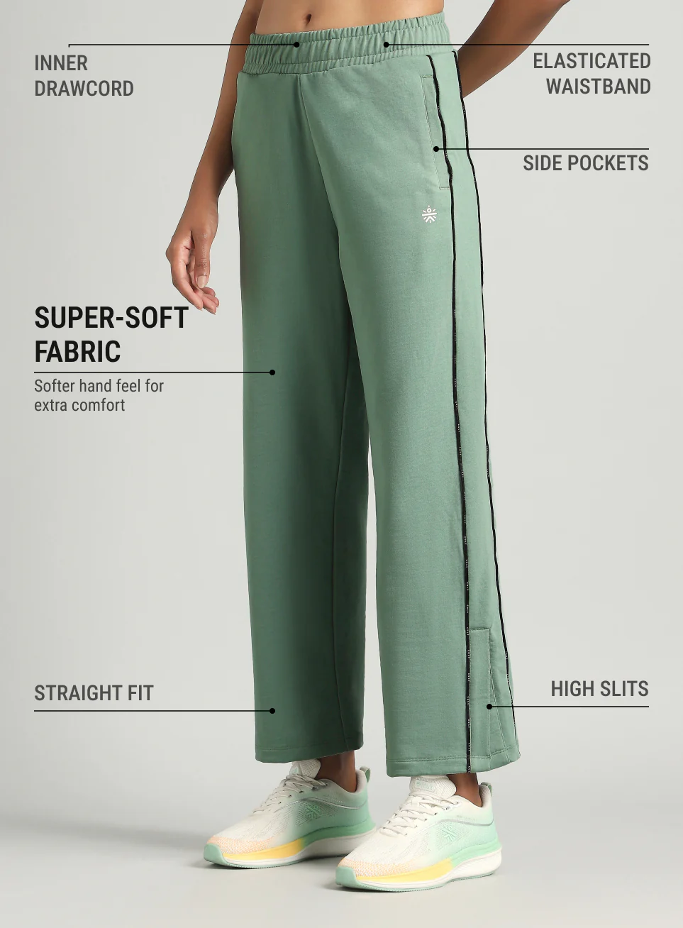 Women's Green Panelled Straight Fit Trackpants - Image 5