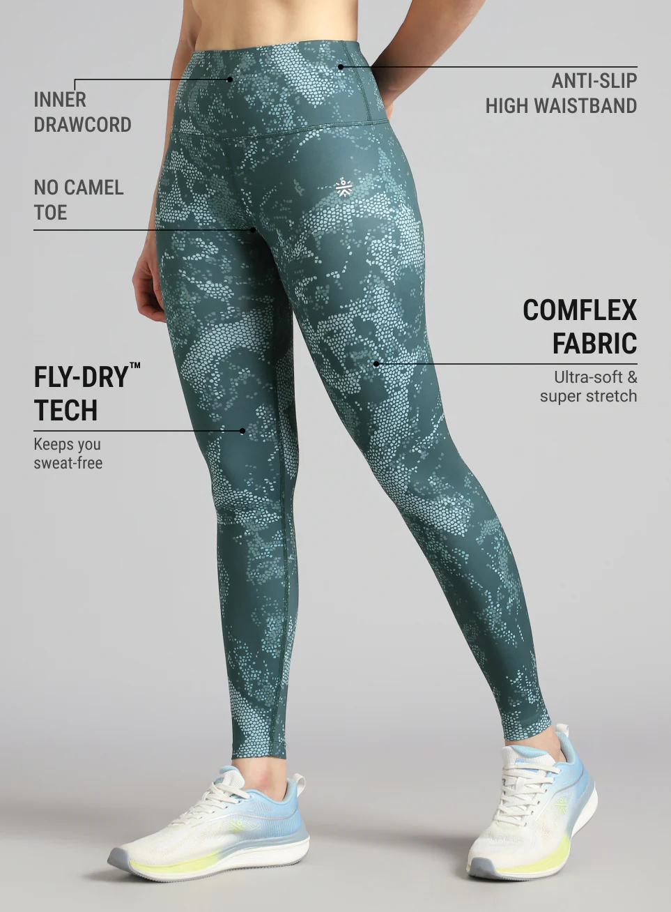 Women's Green Printed Train All Day COMFlex Tights - Image 5