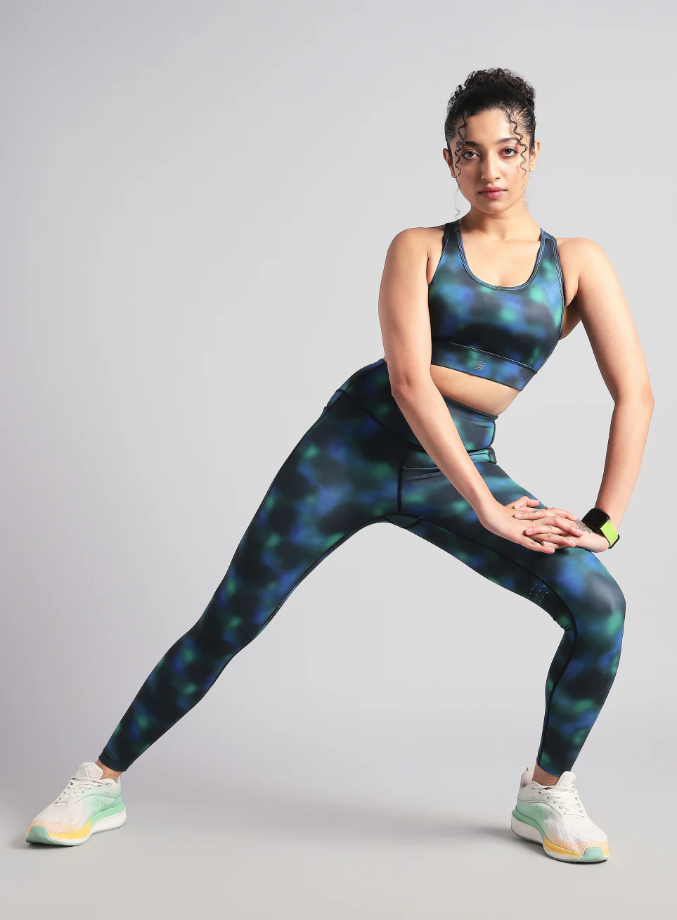 Women's Green Racer Back AOP High Support Running Bra - Image 2