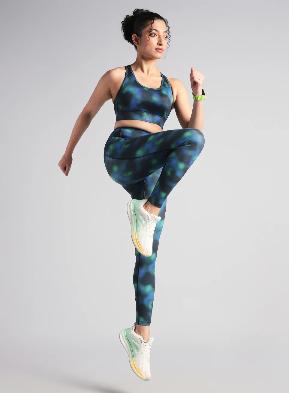 Women's Green Racer Back AOP High Support Running Bra - Image 3