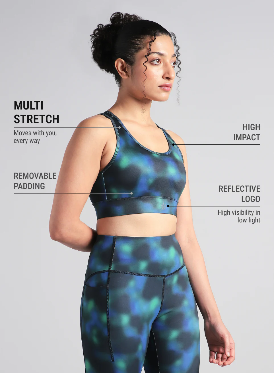 Women's Green Racer Back AOP High Support Running Bra - Image 5