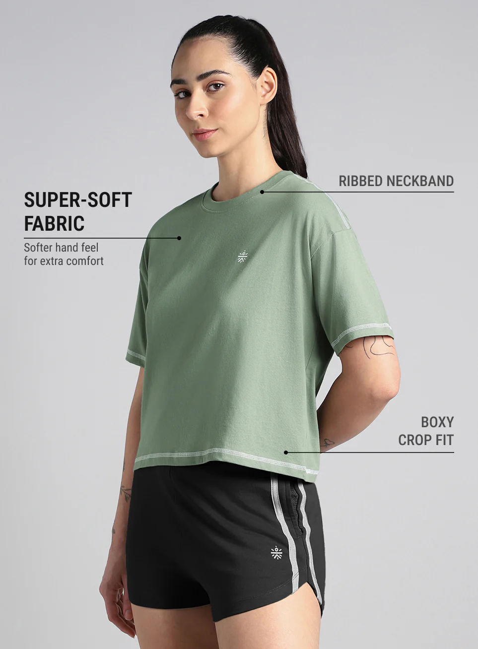 Women's Green Unity Boxy Crop Fit Top - Image 5