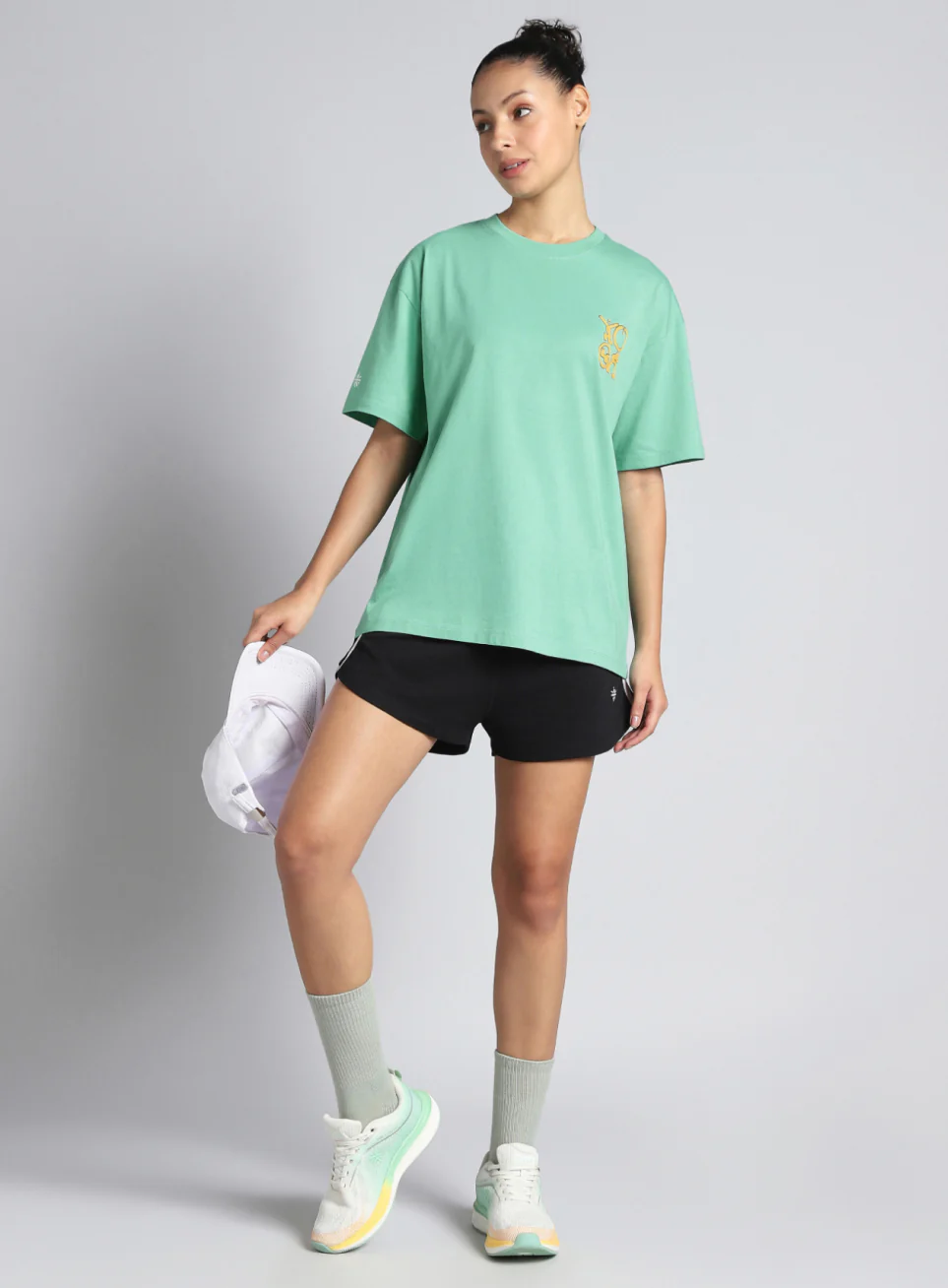 Women's Green White Print Oversized Fit T-shirt - Image 2
