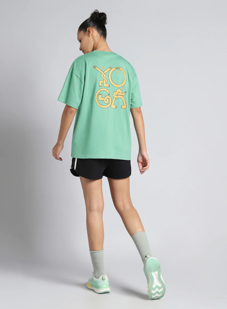 Women's Green White Print Oversized Fit T-shirt - Image 3