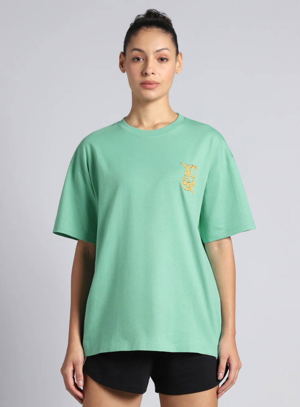 Women's Green White Print Oversized Fit T-shirt - Image 4