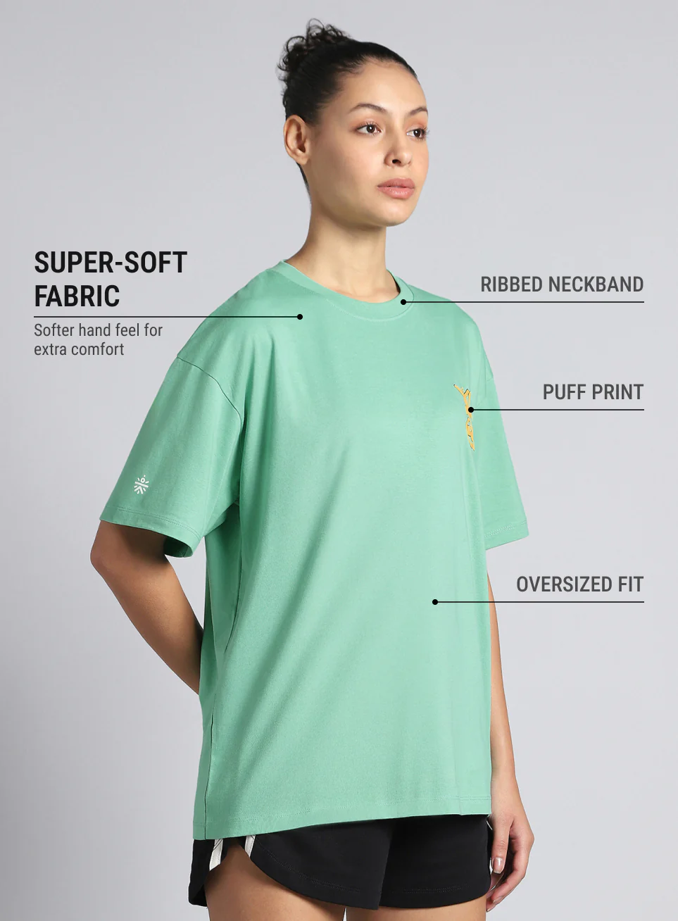 Women's Green White Print Oversized Fit T-shirt - Image 5