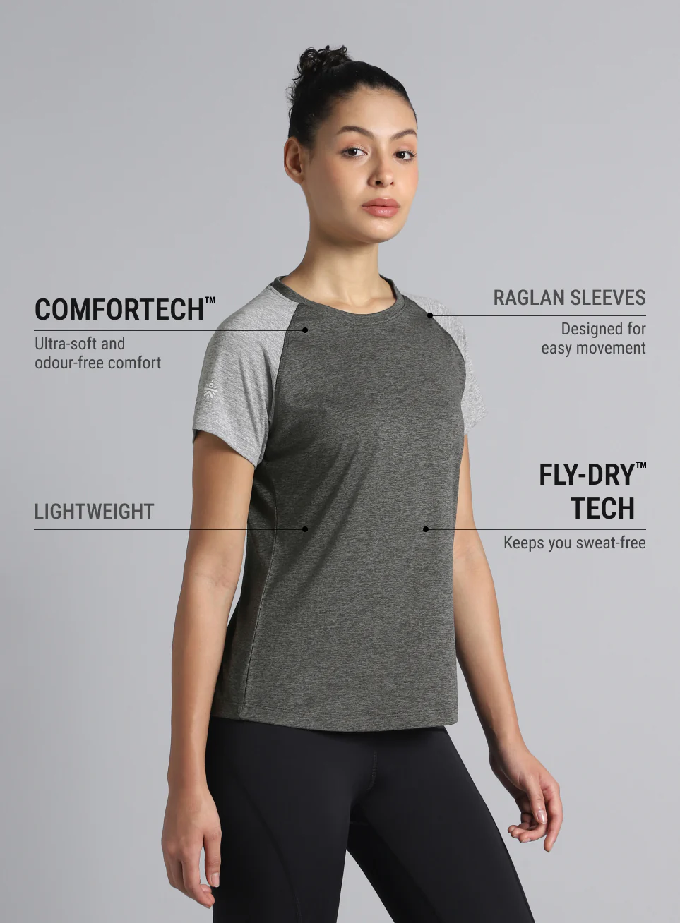 Women's Grey Active COMFORtech Colorblock T-shirt - Image 5