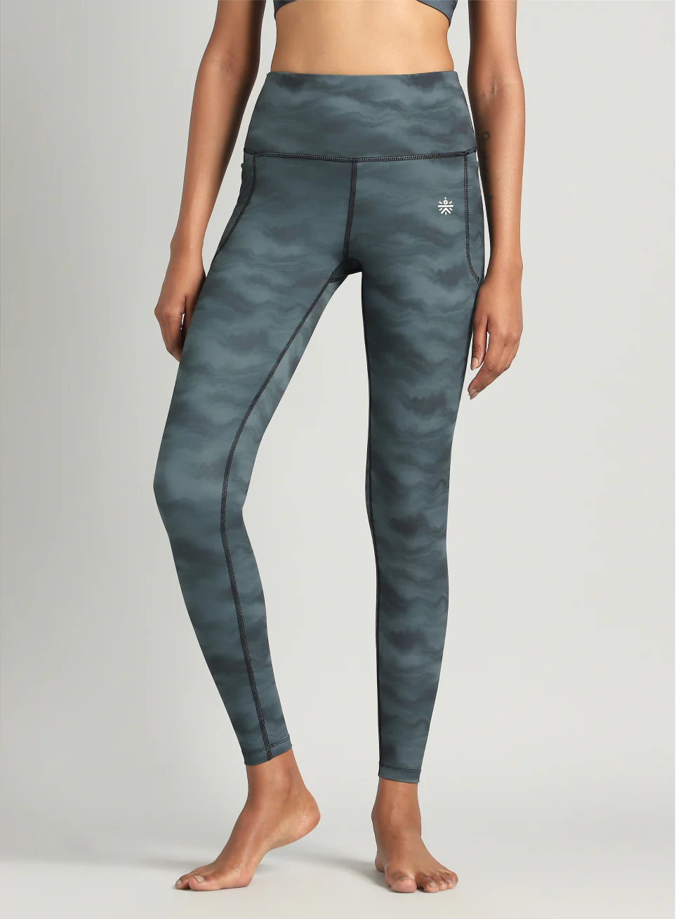 Women's Grey Earthy Texture Printed COMFlex Yoga Tights - Image 4