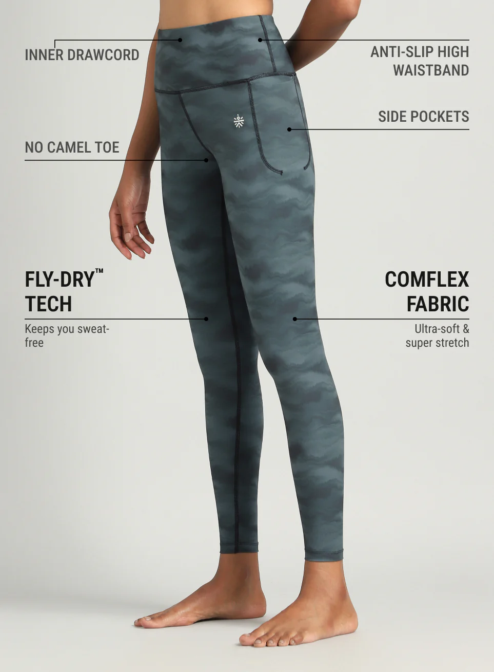 Women's Grey Earthy Texture Printed COMFlex Yoga Tights - Image 5