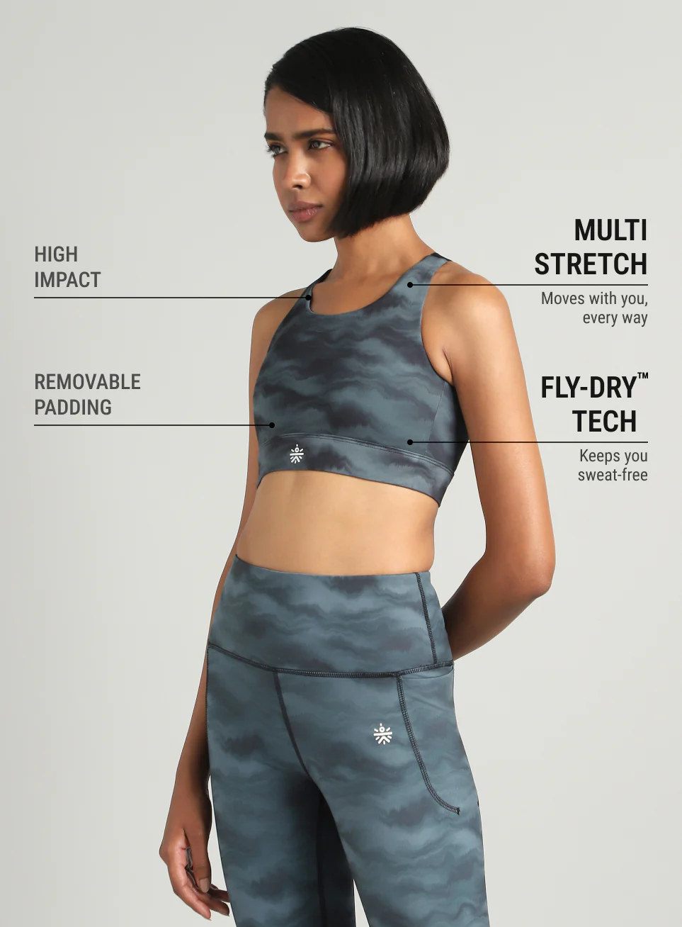 Women's Grey Earthy Texture Printed High Support Sports Bra - Image 5